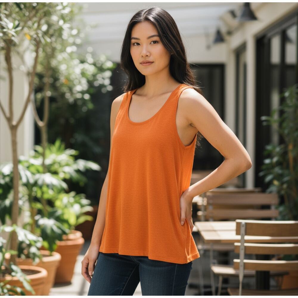 ☀️Lauren Moshi Beverly Hills Sleeveless Scoop Neck Tank Top Orange Women's M